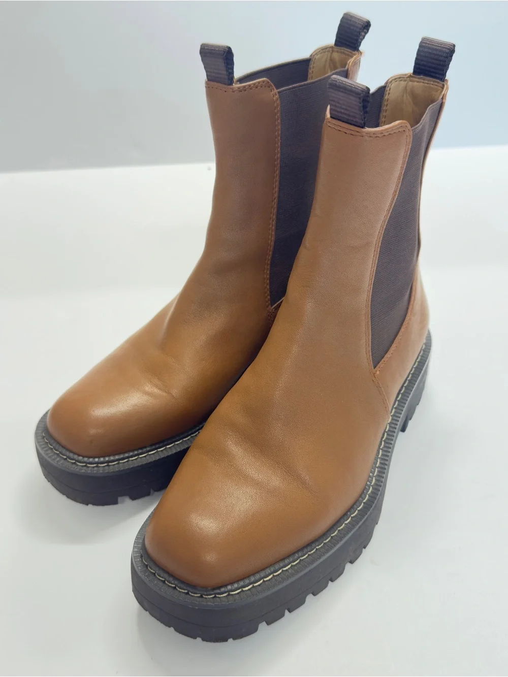 Sam Edelman Laguna Waterproof Chelsea Boot Tawny Brown Leather Lug Sole Size 7